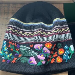 Embroidered Floral Knit Beanie